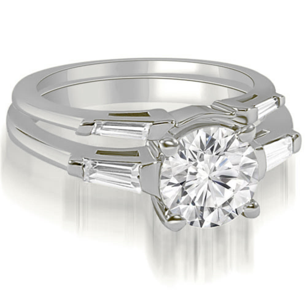 0.75 cttw. 14K White Gold Round Baguette Cut Three Stone Diamond Bridal Set (I1, H-I)