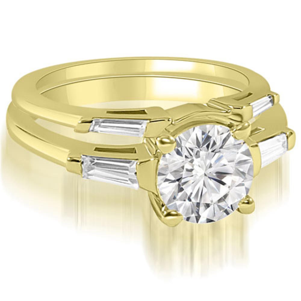 1.05 cttw. 14K Yellow Gold Round Baguette Cut Three Stone Diamond Bridal Set (I1, H-I)