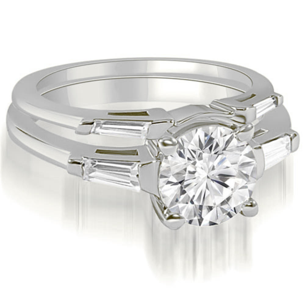 0.80 cttw. 18K White Gold Round Baguette Cut Three Stone Diamond Bridal Set (I1, H-I)