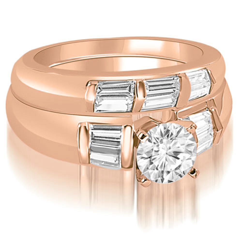 1.60 cttw. 18K Rose Gold Round And Baguette Cut Diamond Bridal Set (I1, H-I)