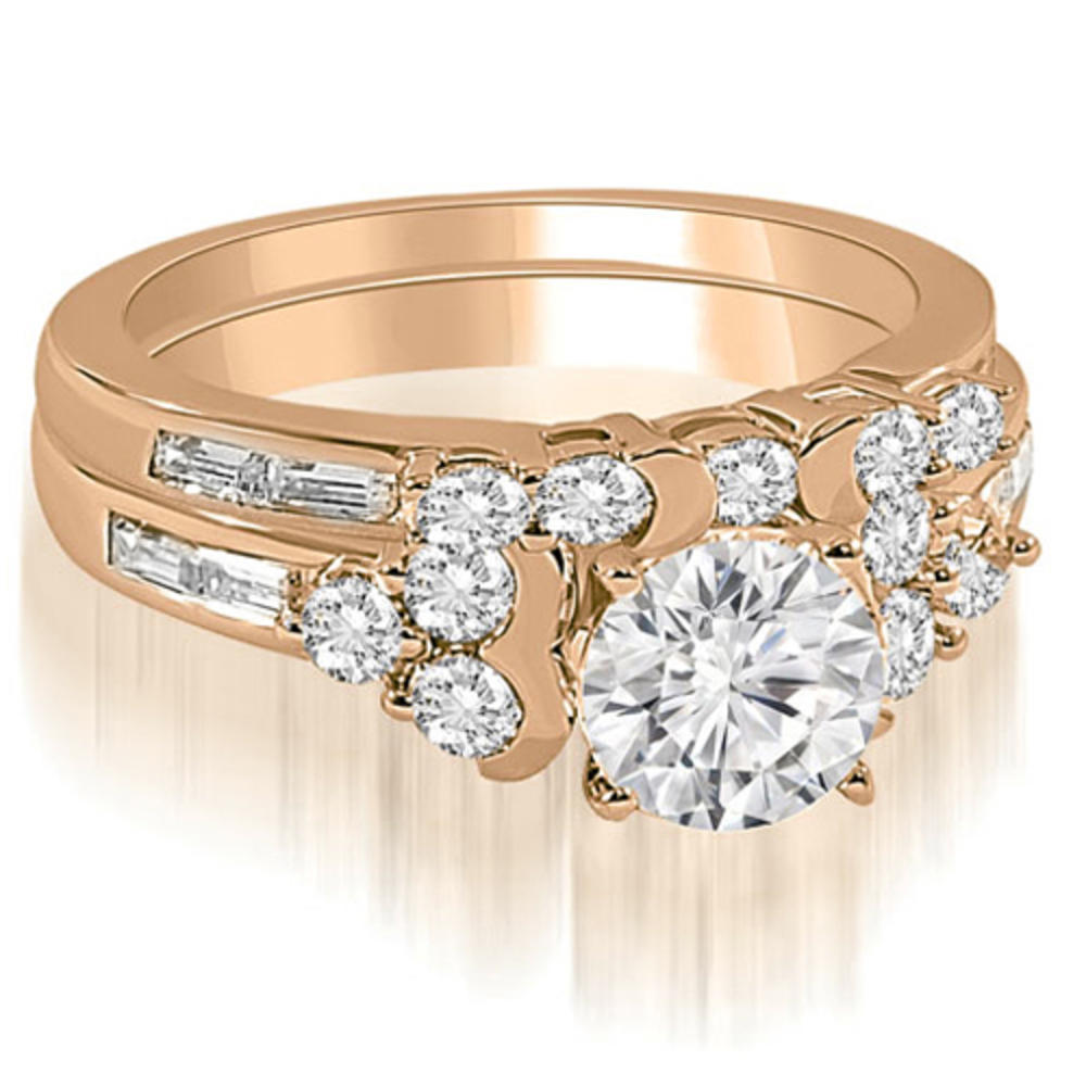 1.60 cttw Round- and Baguette-Cut 14k Rose Gold Diamond Bridal Set