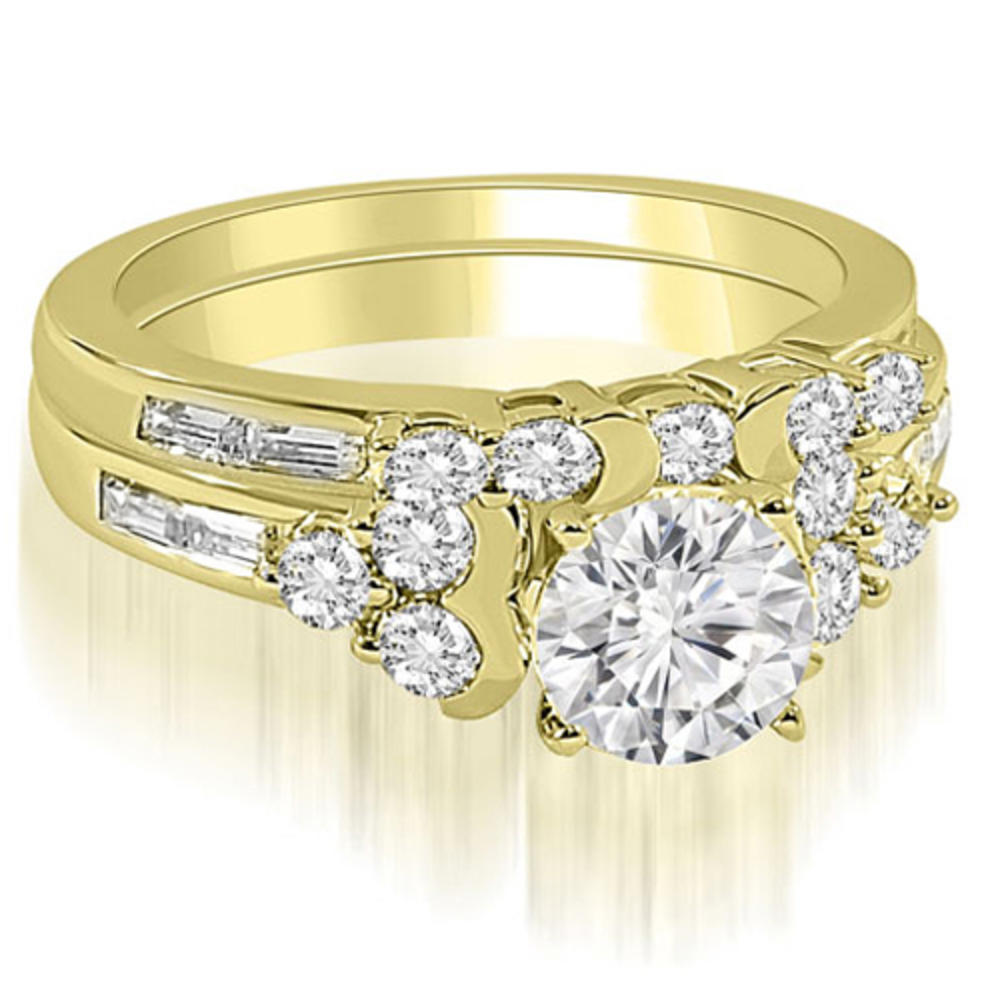 1.60 cttw Round- and Baguette-Cut Cluster Cut 14k Yellow Gold Diamond Bridal Set