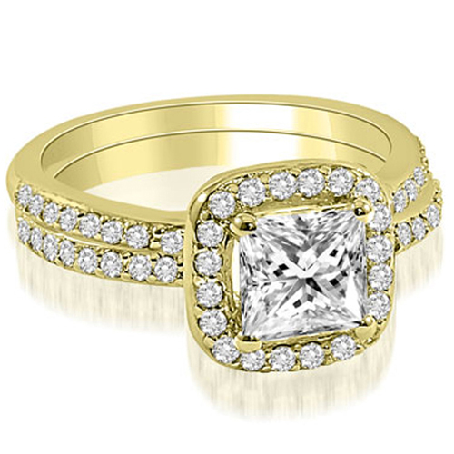 AMCOR 1.60 cttw. 14K Yellow Gold Princess Cut Halo Diamond Bridal Set ...