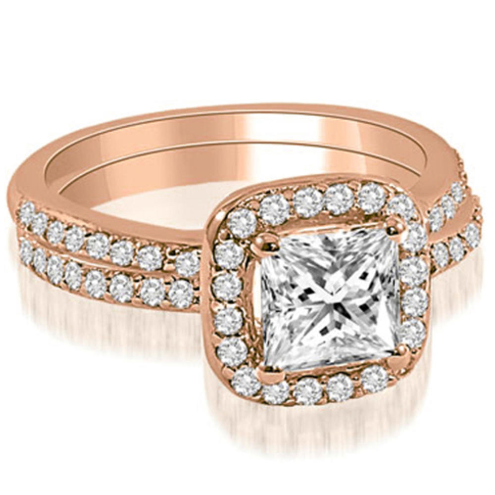 1.35 Cttw Princess and Round Cut 18K Rose Gold Diamond Bridal Set