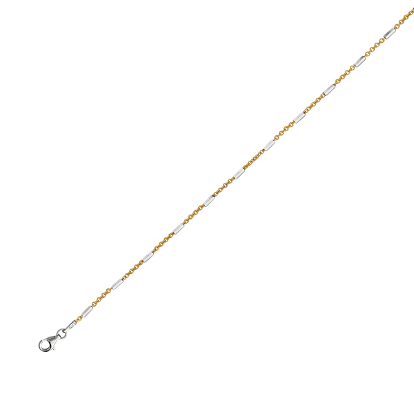 Sterling Silver Color Gold Plated + Rhodium Plated Polished Large Cable Station Anklet - 10 Inch