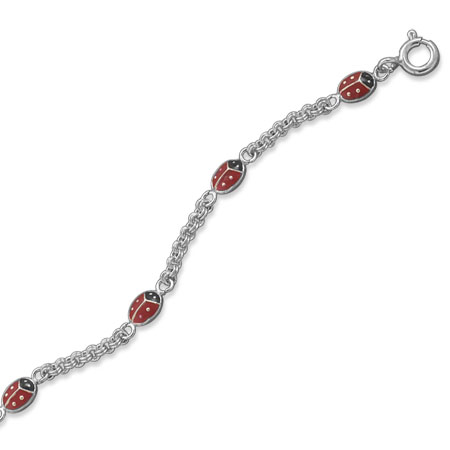 Sterling Silver 9 Inch+1 Inch Extention Ladybug Anklet
