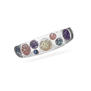 5mm Polished Sterling Silver Toe Ring With Multicolor Sparkle Epoxy Circle Design