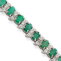 13.0 cttw Sterling Silver Genuine Emerald and Rough Diamond Bracelet - 1/4 Inch x 7 Inch - Box Clasp