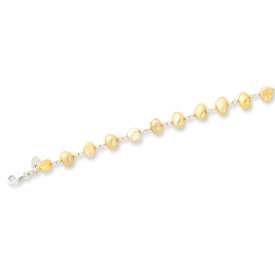 Sterling Silver Champagne Cultured Pearl Bracelet - 8 Inch - Lobster Claw