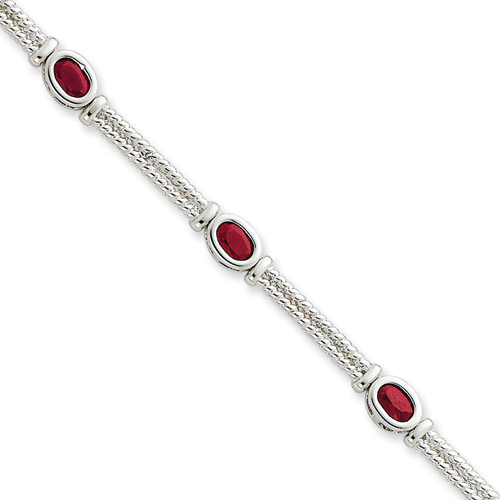 Sterling Silver Ruby Bracelet - 7 Inch - Box Clasp