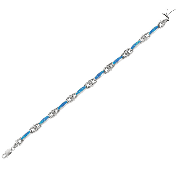 Sterling Silver Rhodium Plated 8 Inch Blue-Created Opal Bracelet