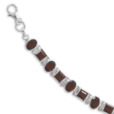 Sterling Silver 7 Inch+1 Inch Extention Bracelet With Square and Oval Garnets