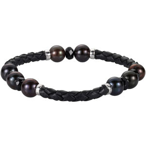 Sterling Silver Freshwater Cultured Black Pearl and Genuine Onyx Bracelet 8-8.5mm 6mm 8 Inch