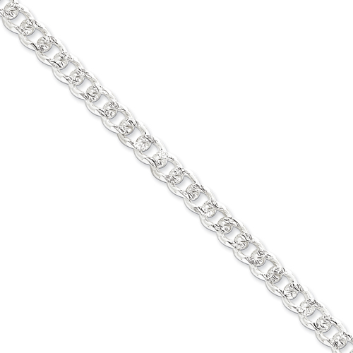 Sterling Silver 7.5mm Pave Curb Chain Bracelet - 7 Inch - Lobster Claw