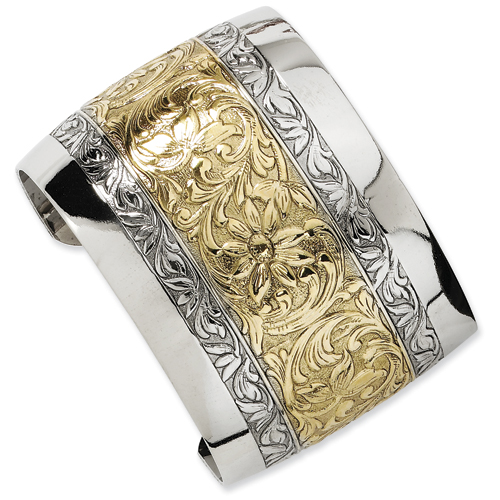 Gold-tone and Silver-tone Floral Cuff Bracelet
