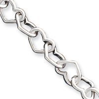 Sterling Silver Heart Link Bracelet - 7.25 Inch - Lobster Claw