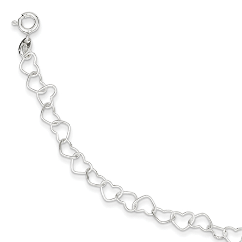 Sterling Silver 7 Inch Polished Fancy Heart Link Bracelet