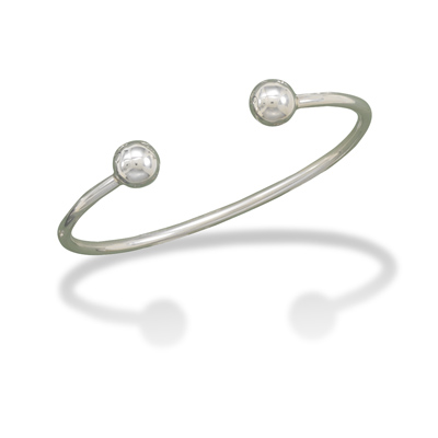 Sterling Silver 2mm Mens Cuff Bracelet With 8.5mm Ball Ends
