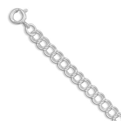 Ladies Sterling Silver 7 Inch Spring Ring Closure Charm Bracelet Measures 5mm Wide