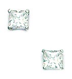 14KT White Gold 3x3mm Square Cubic Zirconia Basket Set Earrings