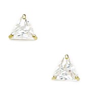 14KT Yellow Gold 4x4mm Triangle Cubic Zirconia Basket Set Earrings