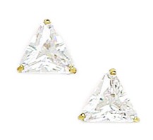 14KT Yellow Gold 6x6mm Triangle Cubic Zirconia Basket Set Earrings