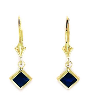 14KT Yellow Gold September Birthstone Sapphire Cubic Zirconia Kite Drop Leverback Earrings - Measures 26x8mm