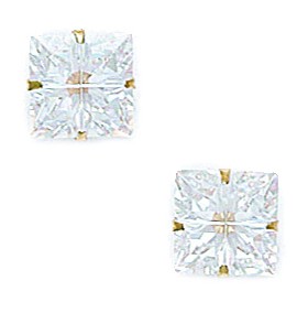 14KT Yellow Gold 8x8mm 4 Segment Square Cubic Zirconia Light Prong Set Earrings
