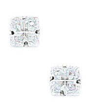 14KT White Gold 5x5mm 4 Segment Square Cubic Zirconia Light Prong Set Earrings