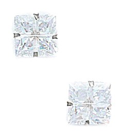 14KT White Gold 7x7mm 4 Segment Square Cubic Zirconia Light Prong Set Earrings