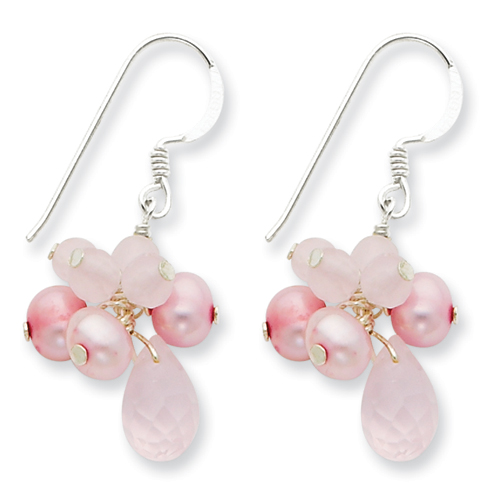 Sterling silver Rose Quartz Freshwater Cultured Pink Pearl Earrings