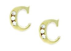 14KT Yellow Gold Cubic Zirconia Small Initial C Earrings - Measures 7x6mm