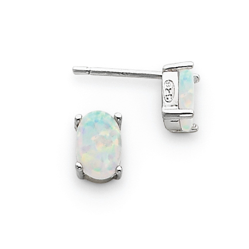 Sterling silver Created Opal Post Earrings