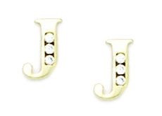14KT Yellow Gold Cubic Zirconia Small Initial J Earrings - Measures 7x5mm