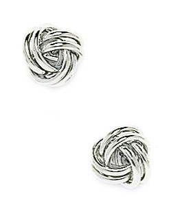 14KT White Gold Cubic Zirconia Large Love Knot Earrings - Measures 8x8mm