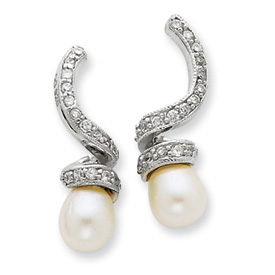 Sterling silver Imitation Pearl and Cubic Zirconia Earrings