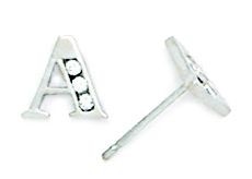 14KT White Gold Cubic Zirconia Small Initial a Earrings - Measures 7x6mm