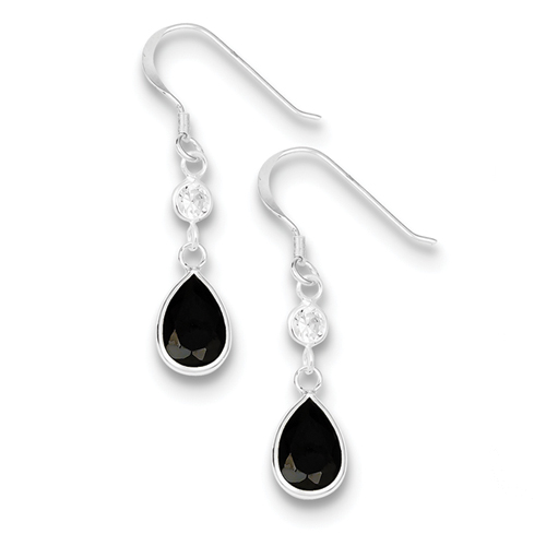Sterling silver Clear and Black Cubic Zirconia Dangle Earrings