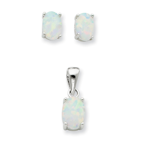 Sterling silver Created Opal Pendant and Earrings Set - JewelryWeb