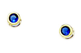 14KT Yellow Gold September Birthstone Sapphire 3mm Cubic Zirconia Bezel Set Screwback Earrings - Measures 4x4mm