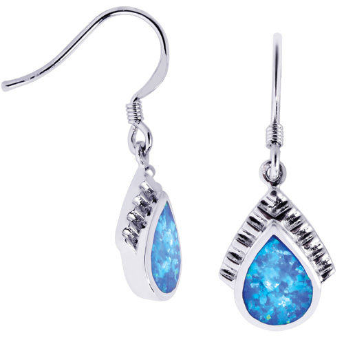 Sterling silver Created Opal Earrings - JewelryWeb