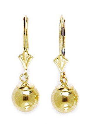 14k Yellow Gold Large Ball Drop Leverback Earrings - Measures 29x9mm