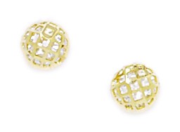 14KT Yellow Gold Cubic Zirconia Medium Crystal Ball Screwback Earrings - Measures 6x6mm