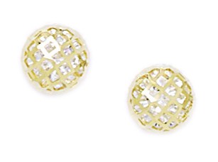 14KT Yellow Gold Cubic Zirconia Large Crystal Ball Screwback Earrings - Measures 8x8mm