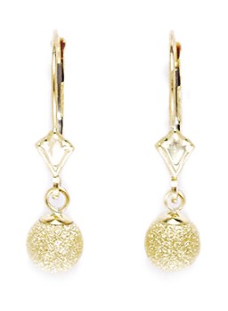 14k Yellow Gold Small Fancy Ball Drop Leverback Earrings - Measures 24x6mm