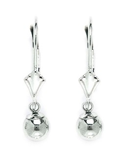 14k White Gold Small Ball Drop Leverback Earrings - Measures 22x5mm
