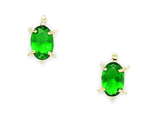 14KT Yellow Gold May Birthstone Emerald 6x4mm Cubic Zirconia Turtle Shaped Screwback Earrings - Measures 9x6mm