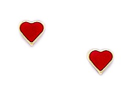 14k Yellow Gold Enamel Screwback Red Heart Earrings - Measures 5x5mm