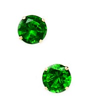 14KT Yellow Gold May Birthstone Emerald 5mm Round Cubic Zirconia Screwback Earrings