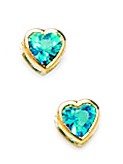 14KT Yellow Gold December Birthstone Blue Topaz 3x3mm Cubic Zirconia Heart Screwback Earrings - Measures 4x4mm